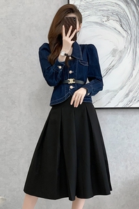 RM20872#新款两件套牛仔上衣长袖加半身裙套装显瘦高腰复古