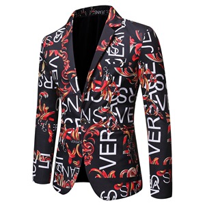新增4XL-秋季西装欧美字母印花修身西装单西服礼服演出服X07特P75图片