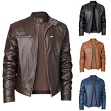 25高质量男士立领修身皮夹克拉链口袋皮衣机车大码男装JP192特55，男装夹克，星座1217