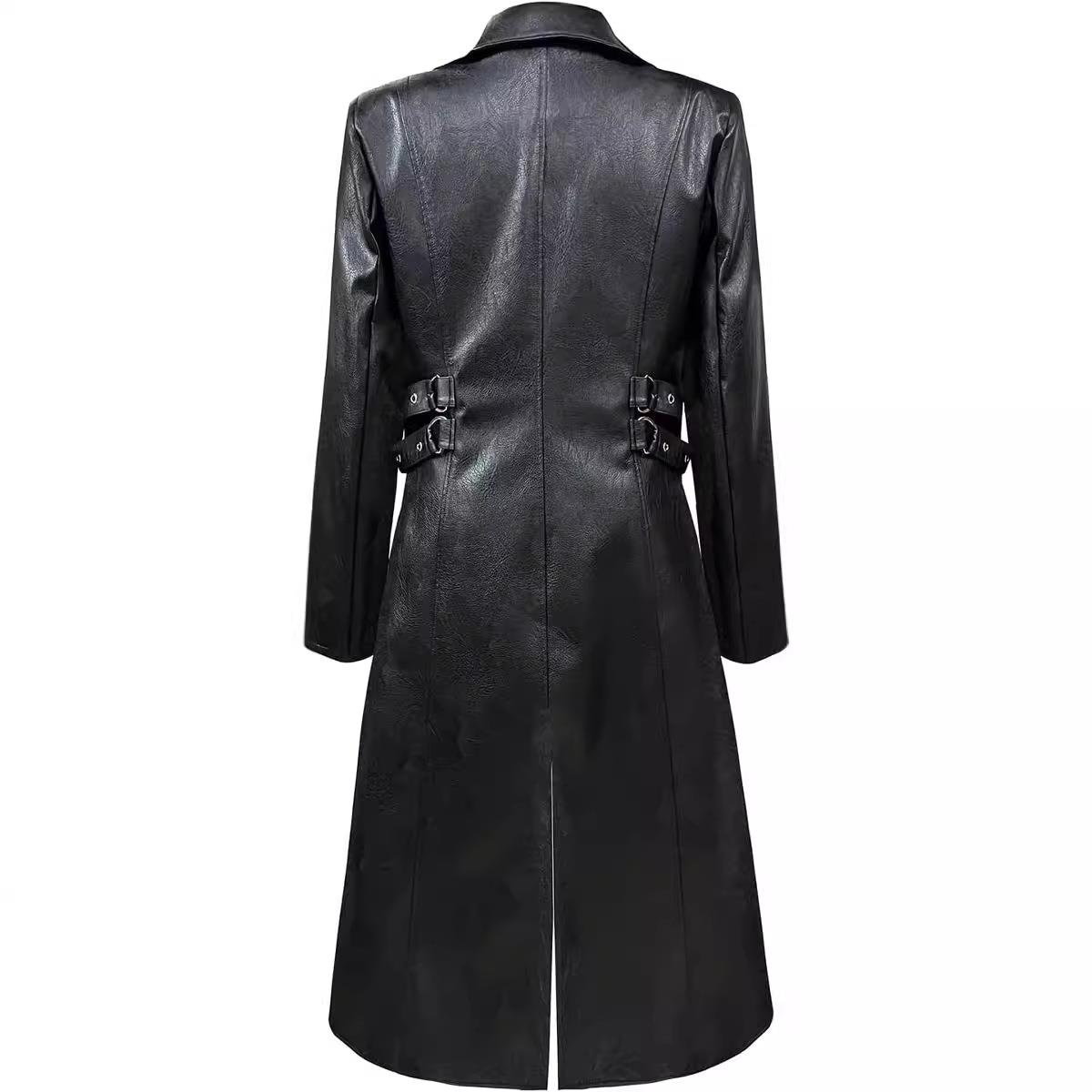 欧美中世纪服装中长款PU皮风衣复古角色扮演类皮衣外套F06特P135,男装风衣,星座1217
