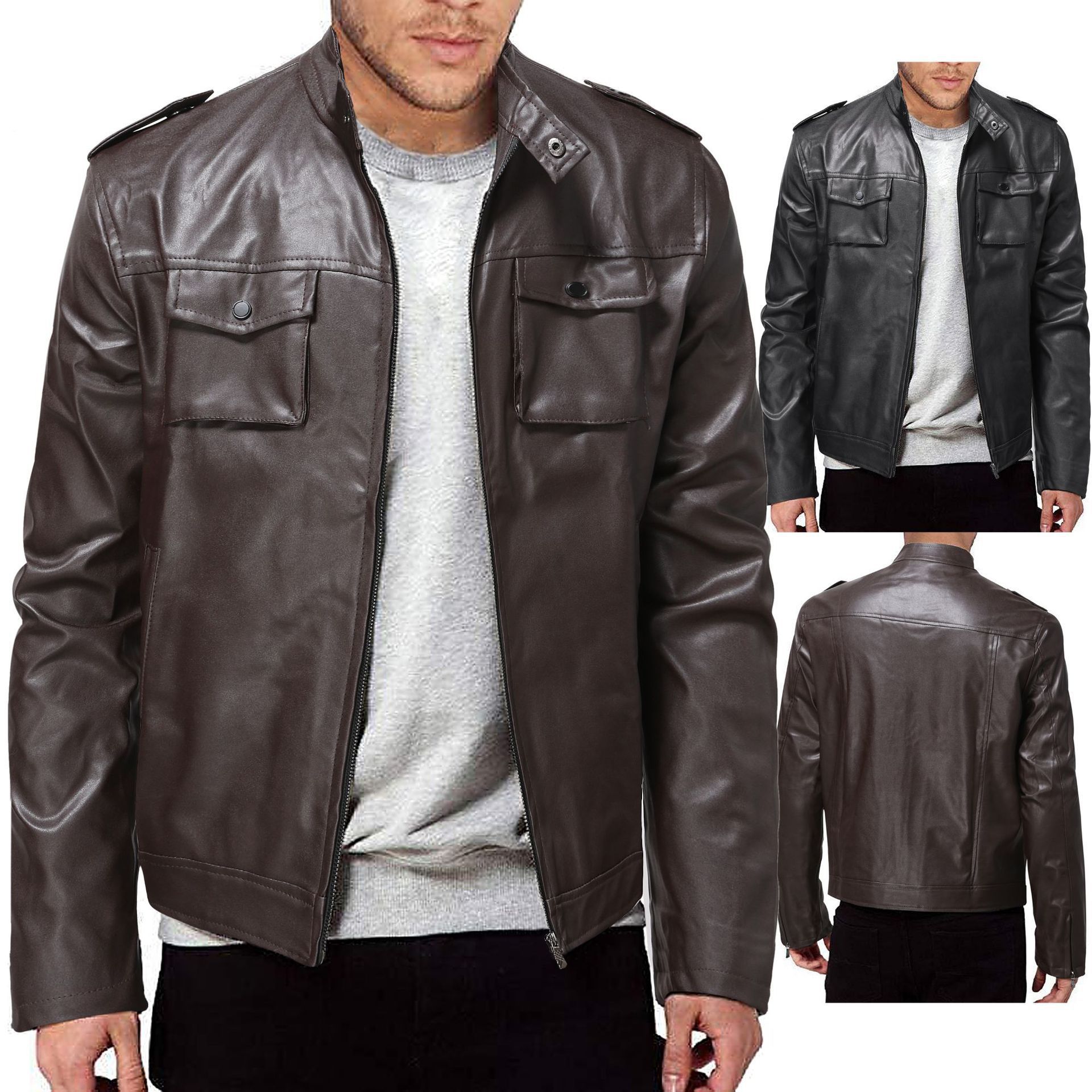 跨境外贸男22春秋新款立领皮夹克男潮流双口袋男式皮外套py32特55，男装夹克，星座1217