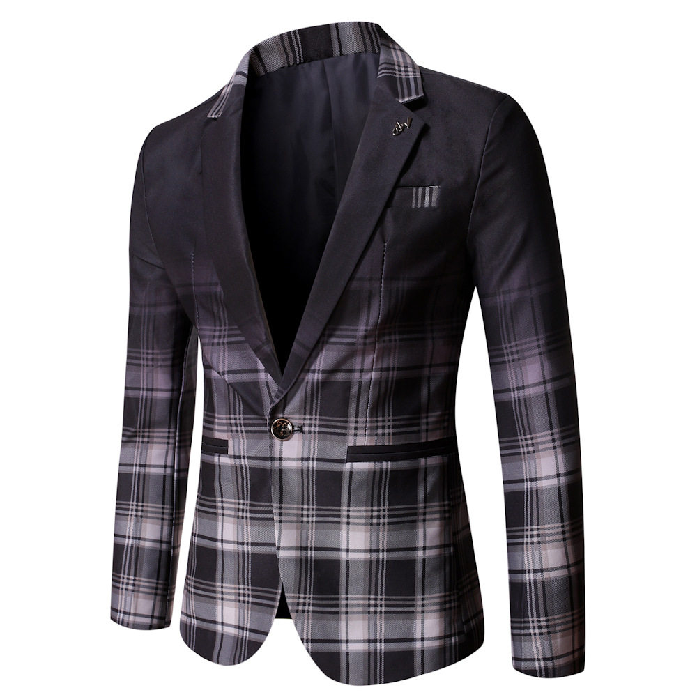 现货春季青年小西装渐变格纹韩版修身单西服外套男X16P75新增4xl,男装西服套装,星座1217