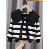 条纹打底衫 中大儿童春装 女孩上衣潮 2025新款 女童娃娃领卫衣春秋装