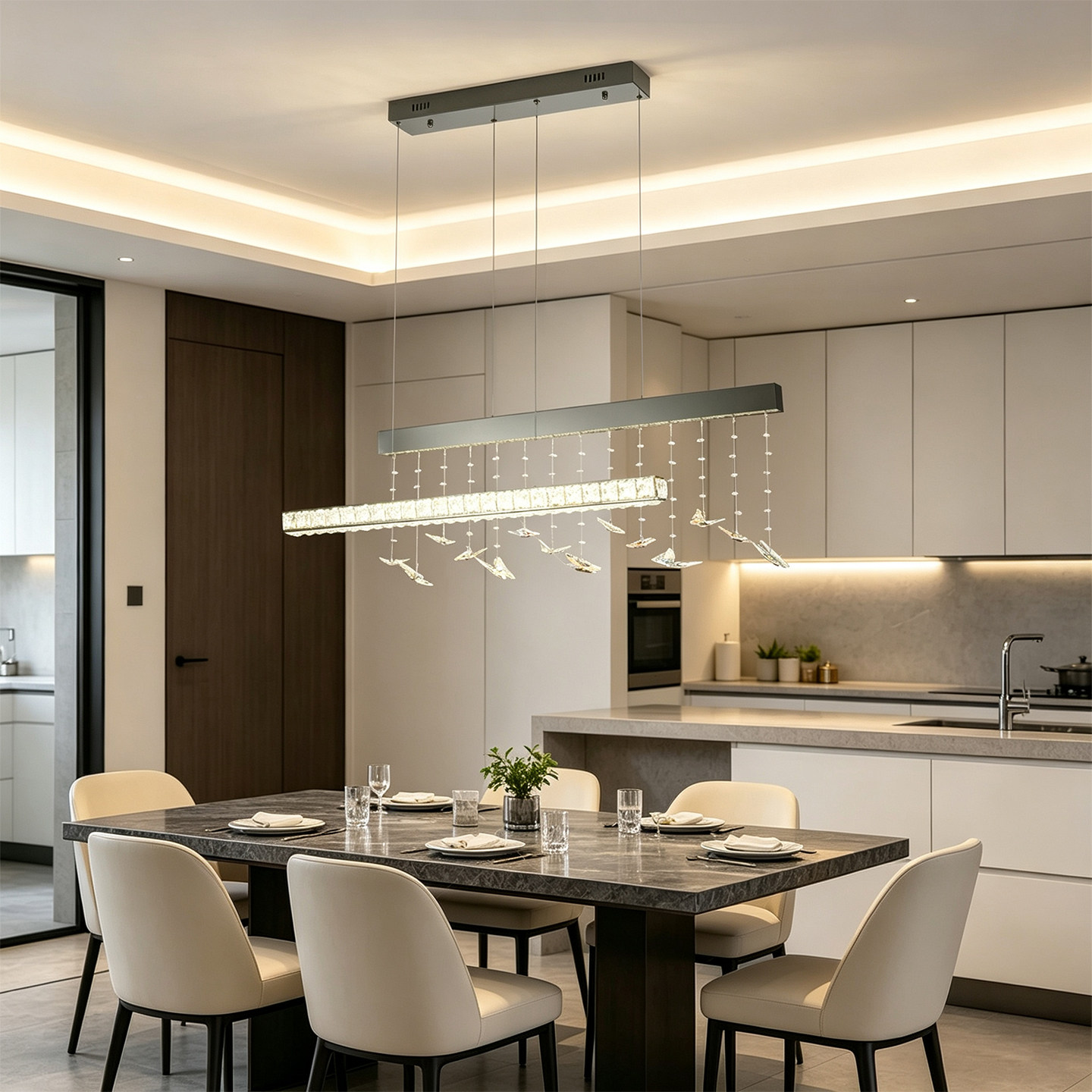 轻奢餐厅吊灯现代简约长条水晶灯创意飞鸟 LED 饭厅吧台吊灯具