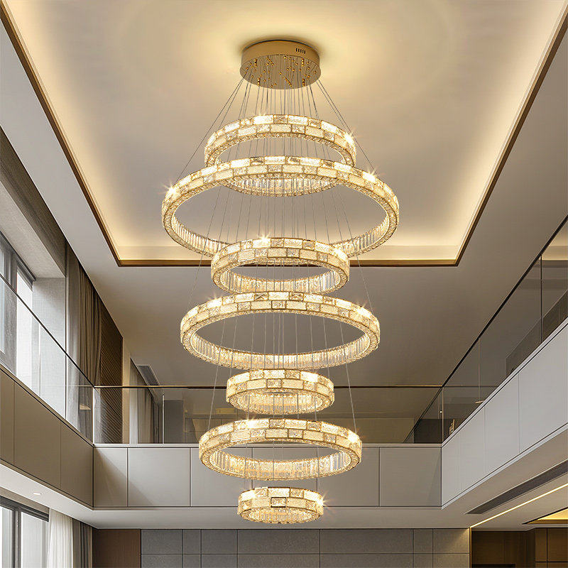 别墅客厅吊灯水晶灯大气轻奢高端挑高中空旋转楼梯灯复式楼大吊灯