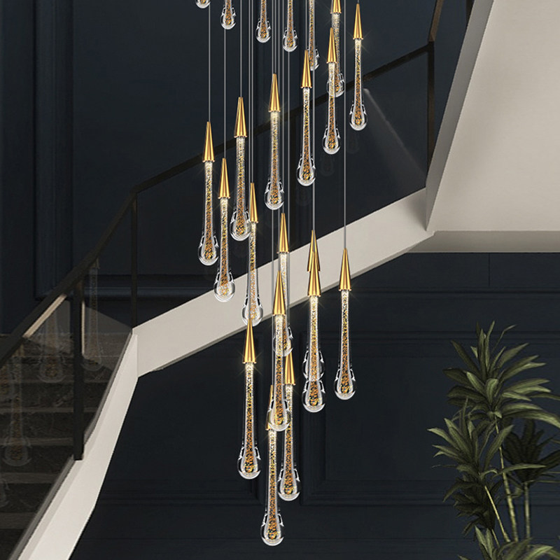 楼梯灯长吊灯水晶轻奢loft公寓别墅大厅跃层挑空挑高复式楼大吊灯