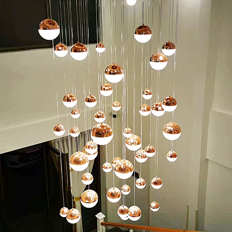 水晶球楼梯吊灯现代轻奢别墅客厅