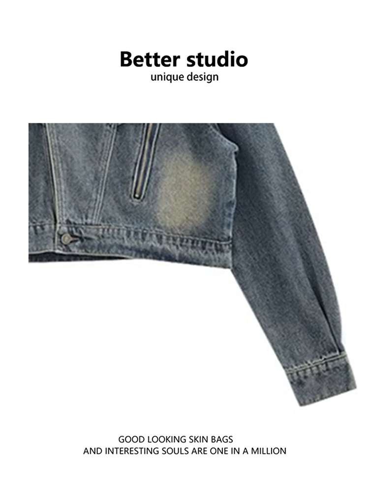 Denim spring design short jacket, American style, for teenagers, loose fit, trend of season