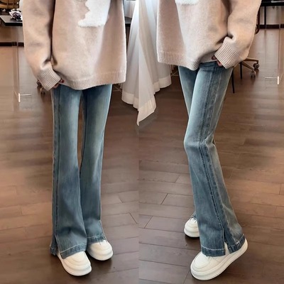 开叉微喇牛仔裤女春秋新款