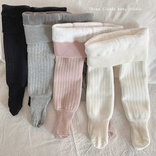 女宝宝打底裤秋冬款加绒保暖一体绒韩版纯色婴幼儿连脚打底裤袜