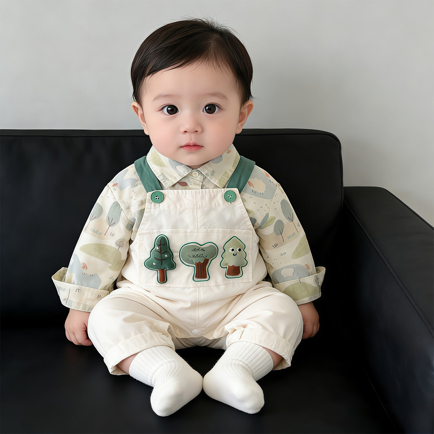 男宝宝春季衣服套装2026新款婴儿背带裤韩版洋气百搭长袖衬衣春装