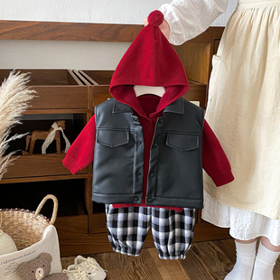 婴儿衣服秋冬洋气加绒马甲长裤宝宝冬季套装韩系上衣裤子女宝冬装