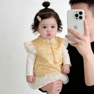 女宝宝周岁礼服春装旗袍裙洋气打底衫婴儿拜年服春秋款连衣裙套装