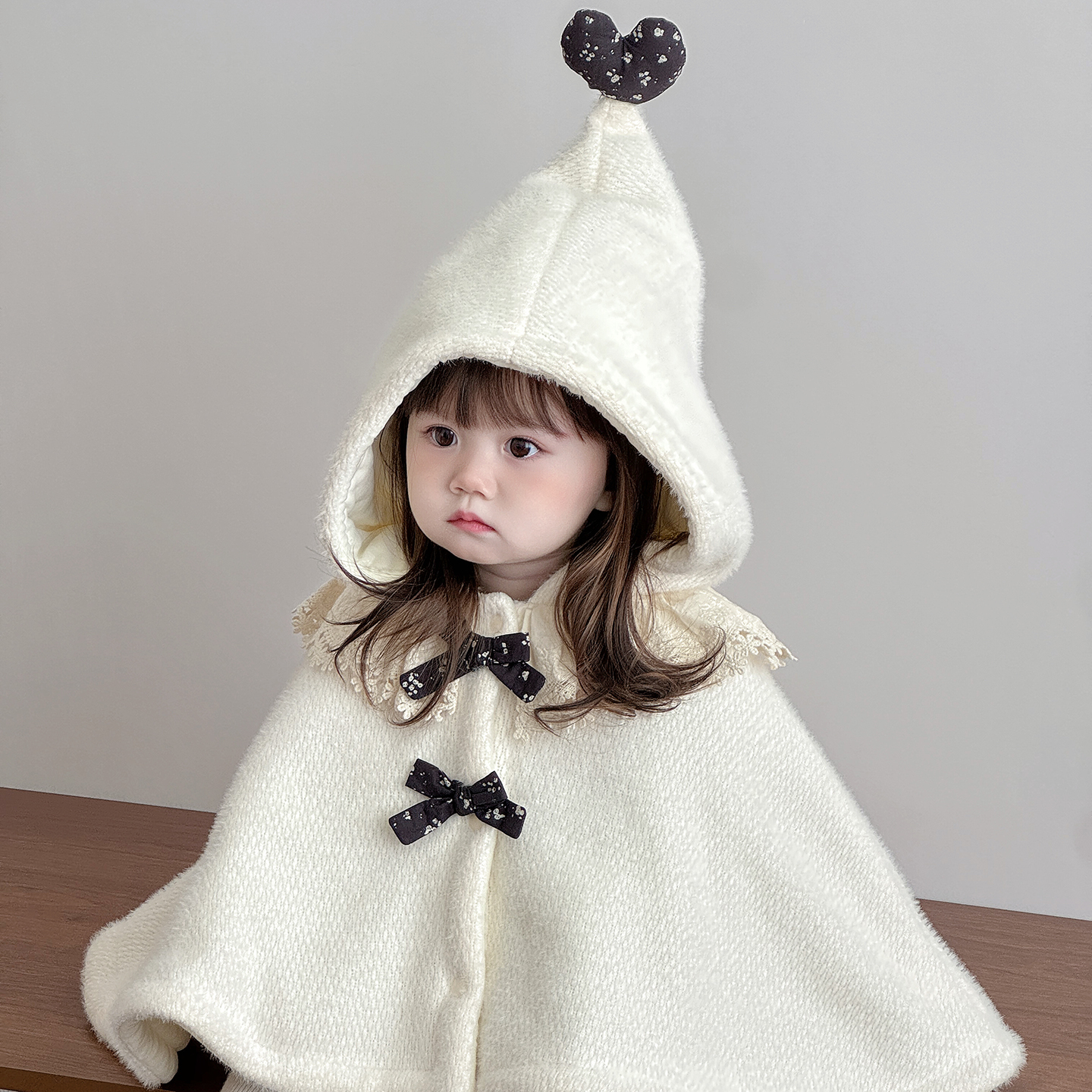 冬款女宝宝甜美加绒斗篷披风外套