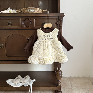 宝宝外出服秋冬背带连衣裙夹棉女宝冬装打底衫婴儿冬季套装背心裙