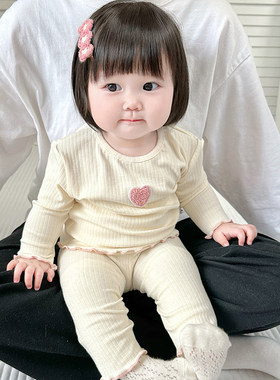 春秋款女宝宝爱心家居服套装