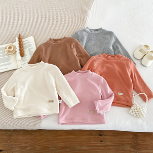 宝宝加绒打底衫秋冬婴儿长袖t恤上衣1岁冬季女宝纯色洋气冬装衣服