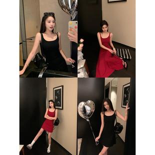 顯瘦長短款 連衣裙女百搭設計感吊帶裙 修身 張貝貝ibell胸墊一體式