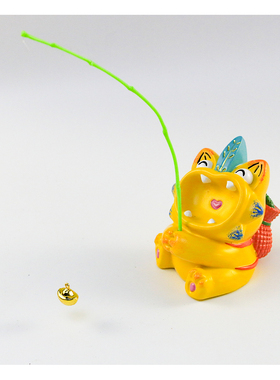 瓦猫钓鱼摆件云南非遗文创纪念品