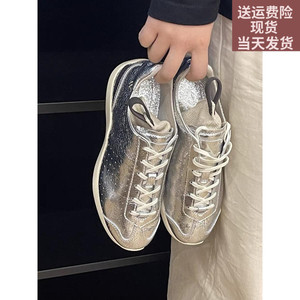 牛皮版~厚底芭蕾德训鞋女春夏新款系带圆头休闲鞋复古运动鞋单鞋