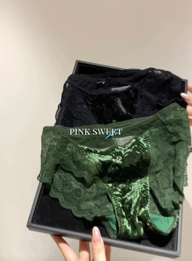 《优雅丝绒》女士秋冬系列金丝绒蕾丝内裤纯棉内档中腰