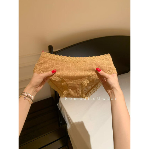 法式爱心提花蕾丝内裤女 纯欲风中腰轻薄透气亲肤新款女士三角裤
