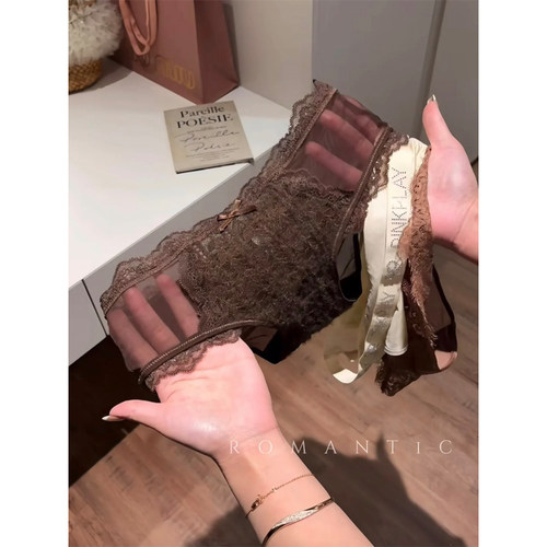 『栗子棕咖系』温柔暖咖色女士蕾丝网纱内裤纯棉内裆