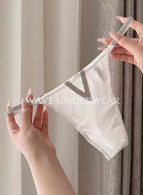 欧美性感T字裤镶钻字母丁字裤光面细带提臀运动健身内裤女