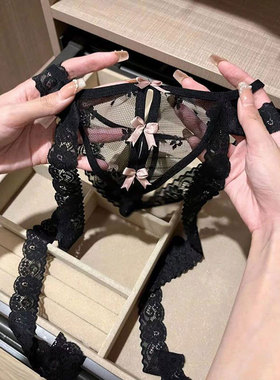 迷迭腰线*系带蝴蝶结内裤女性感纯欲蕾丝交叉丁字裤三角裤