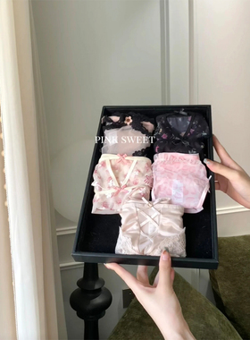 《粉雾海》法式浪漫碎花蕾丝网纱内裤组合