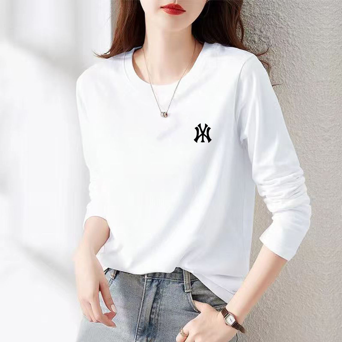 品牌纯棉白色长袖t恤女2026新款内搭打底衫春季宽松春秋显瘦上衣