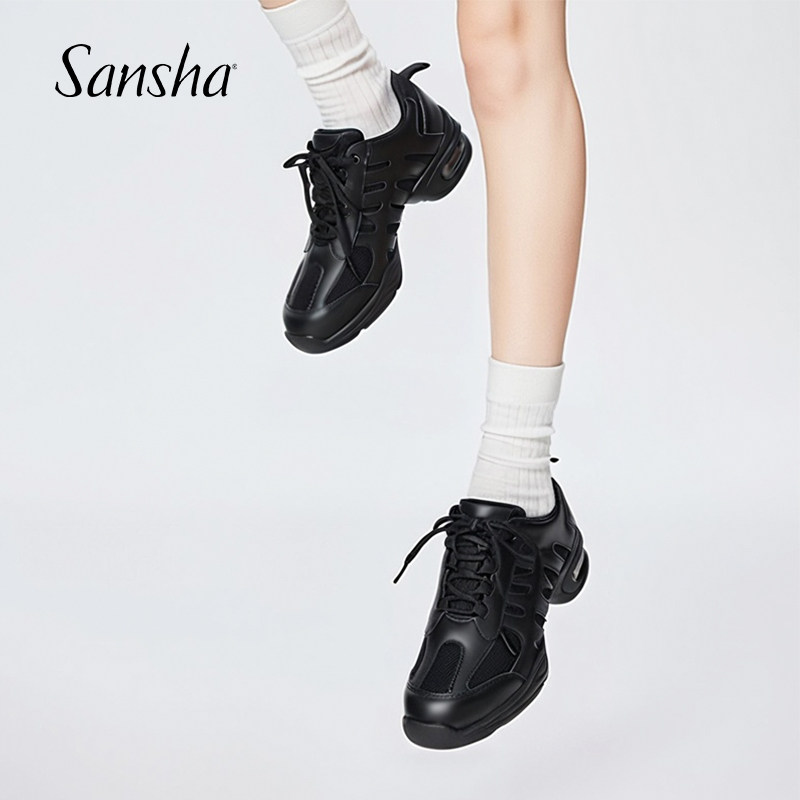 sansha 法国三沙运动鞋女 牛皮广场舞跳舞鞋软底现代舞爵士舞蹈鞋