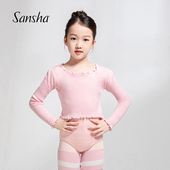 舞蹈毛衣秋冬保暖外套套头 木耳花边长袖 sansha 三沙儿童针织上衣