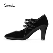 牛皮软底舞蹈鞋 英粗跟国标舞牛仔恰恰跳舞鞋 三沙拉丁舞鞋 sansha