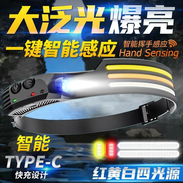 感应头灯强光充电夜钓鱼专用户外登山超亮头戴工作灯照明灯