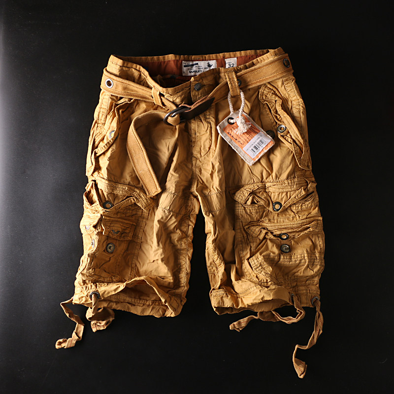 51shop 夏款男士休闲配腰带直筒男裤户外工装中短裤 130104