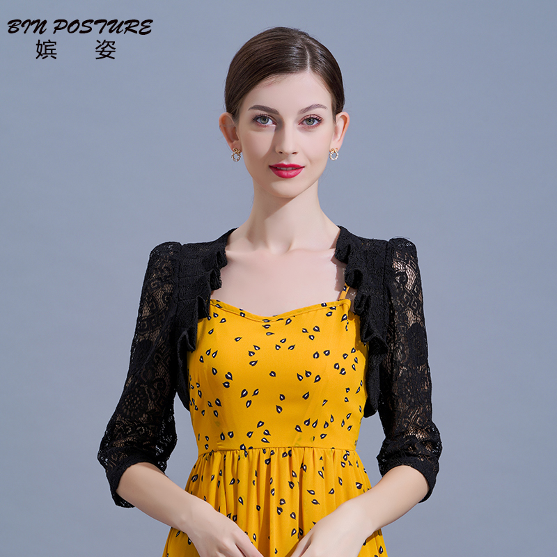 2025新款中袖蕾丝小披肩夏百搭薄小外套镂空坎肩开衫时尚外搭短款