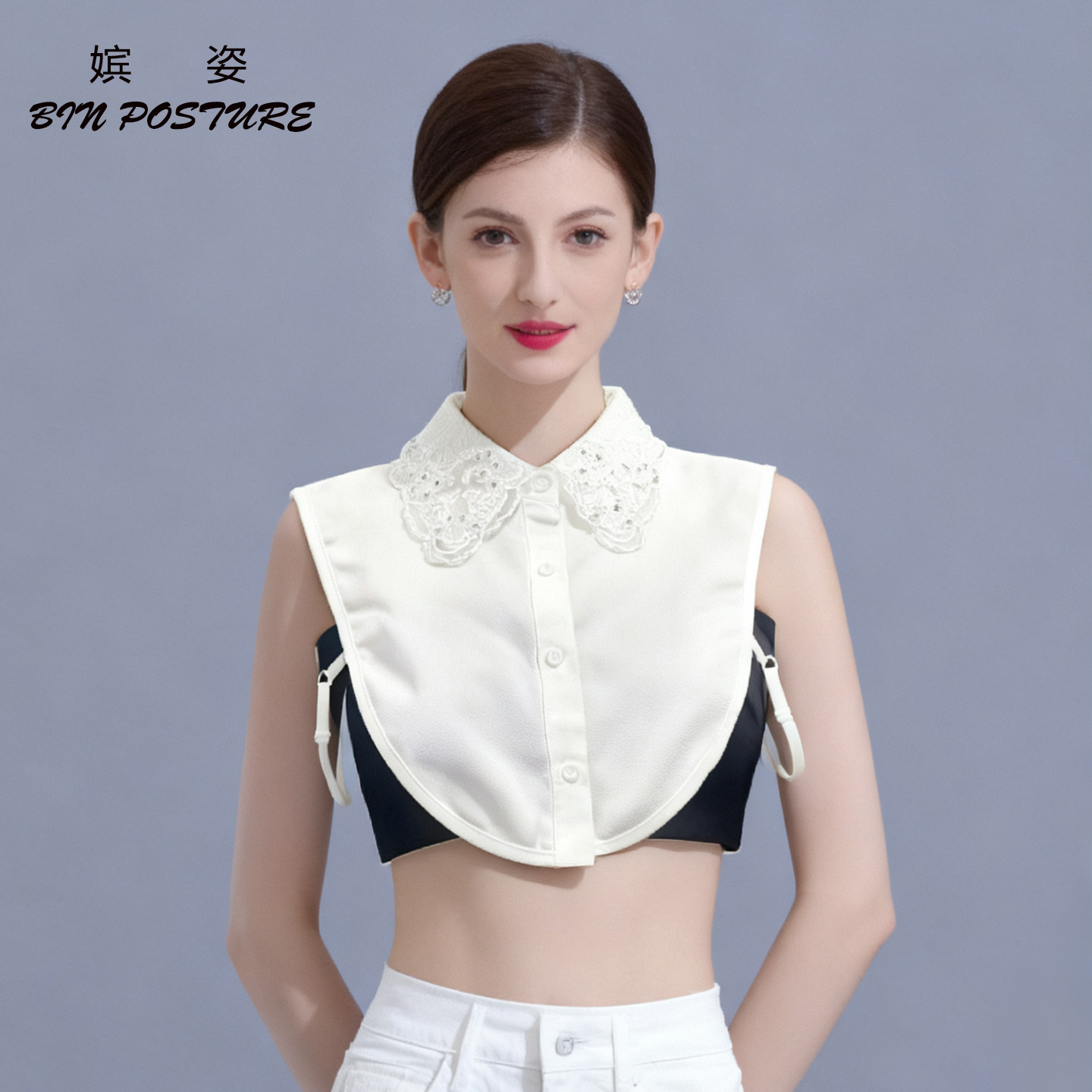 2025秋冬新款钉珠衬衣翻领假领子女雪纺装饰百搭衬衫领打底假衣领