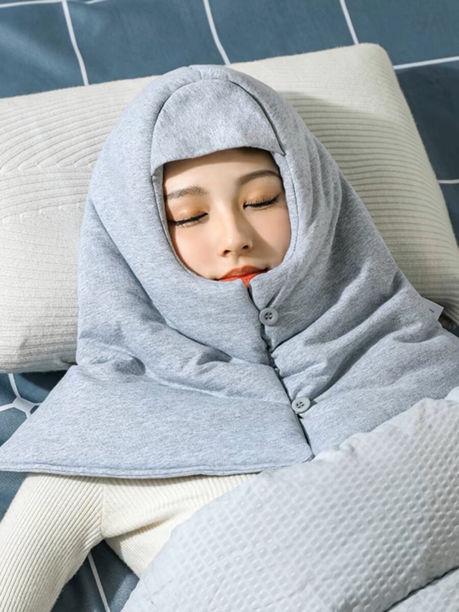 中医养生推荐纯棉花保暖防寒睡眠帽头部保暖披肩月子帽头套