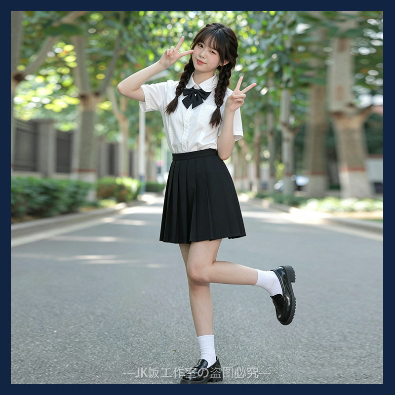 夏季毕业班服女校服jk制服裙套装衬衫短袖学院风白衬衣学生两件套