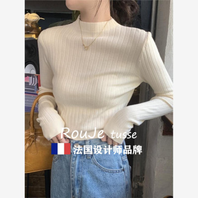 Rouje tusse高级感修身短款羊毛针织打底衫秋冬半高领羊绒毛衣女