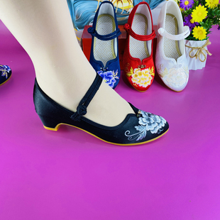 配旗袍鞋 女高跟广场舞单鞋 中国风古典 女民族风布鞋 绣花老北京布鞋