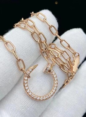 高档钉子玫瑰金椭圆吊坠项链