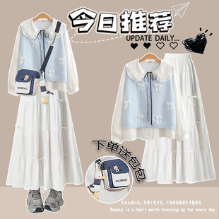 韩系甜美连衣裙少女春装2026新款大童初高中学生洋气时尚套装裙子