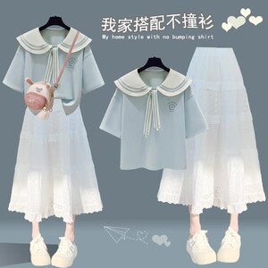 少女海军领洋气连衣裙2025夏装初中生套装裙高中学生时尚女孩裙子