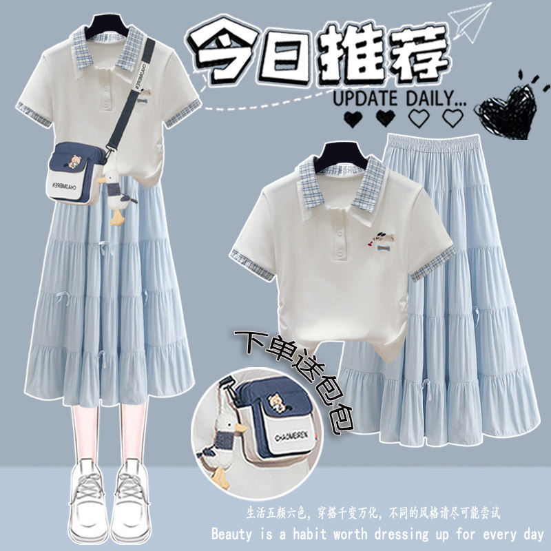 少女学院风洋气POLO领连衣裙夏2026新款大童初高中学生短袖套装裙