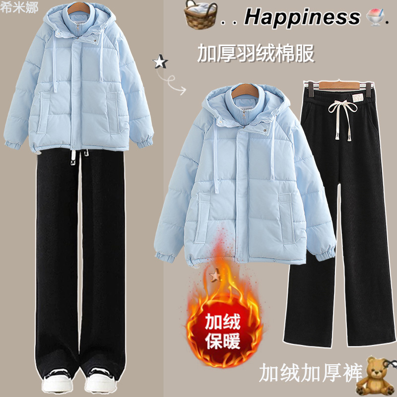 初中学生羽绒棉服女冬季新款韩版宽松面包服高中学生少女棉袄套装