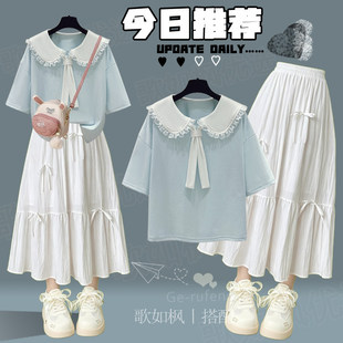 海军领少女夏天洋气连衣裙青少年夏装长裙初高中学生时尚女孩裙子