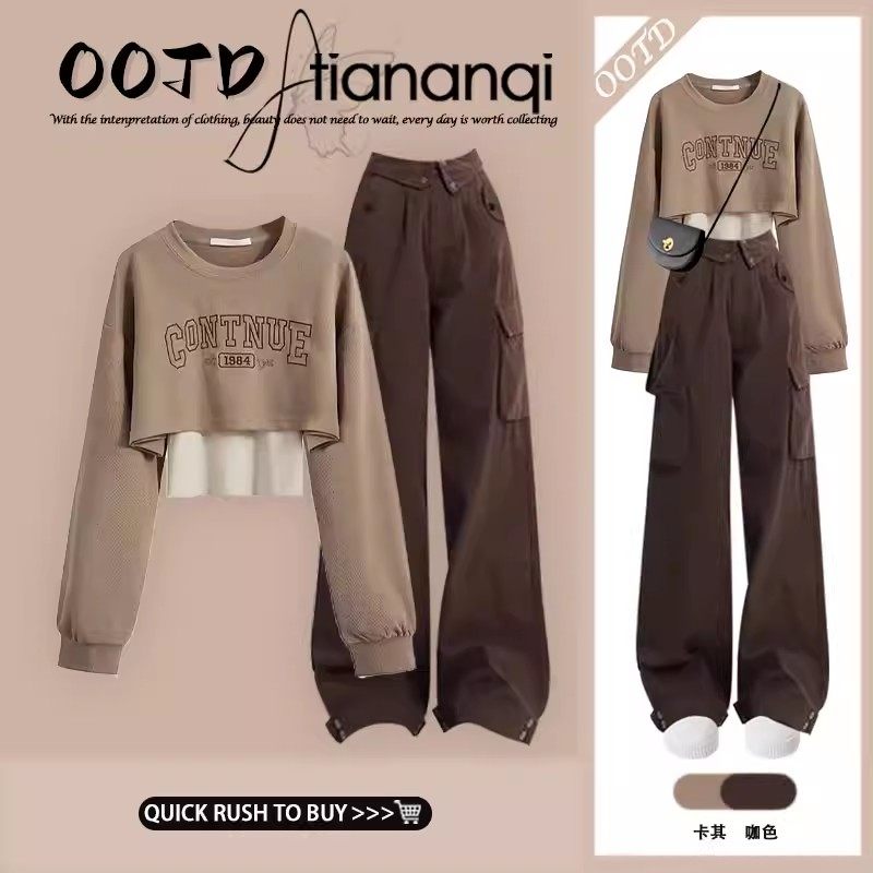 2026春季美拉德套装女减龄假两件休闲卫衣搭复古显瘦工装裤两件套,女装/女士精品,时尚套装,淘宝优惠券,粉丝福利购,淘宝优惠卷