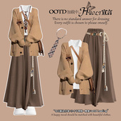 流行风格 美拉德穿搭学院风咖色连衣裙秋装 女2025新款 秋季 jk套装 裙